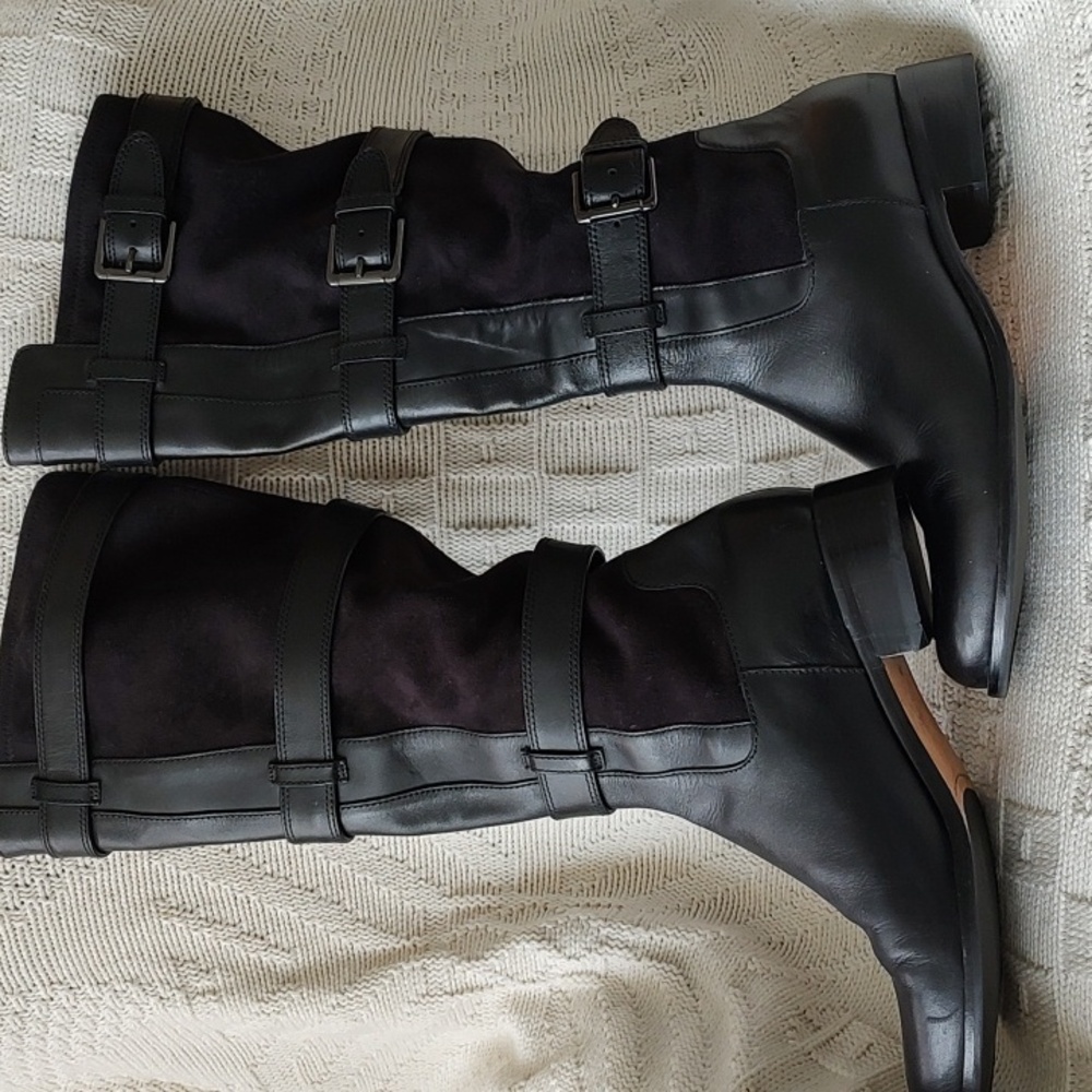 COLE HAAN Air Avalon Buckle Black Leather Suede Pull On Riding Boots - Picture 8 of 8